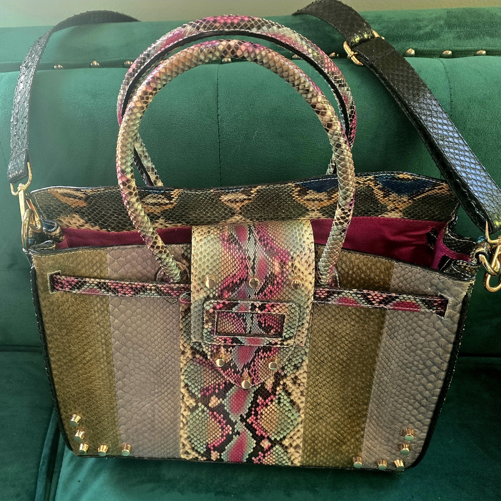 Genuine Multicolored Python Large Crossbody Handb… - image 7